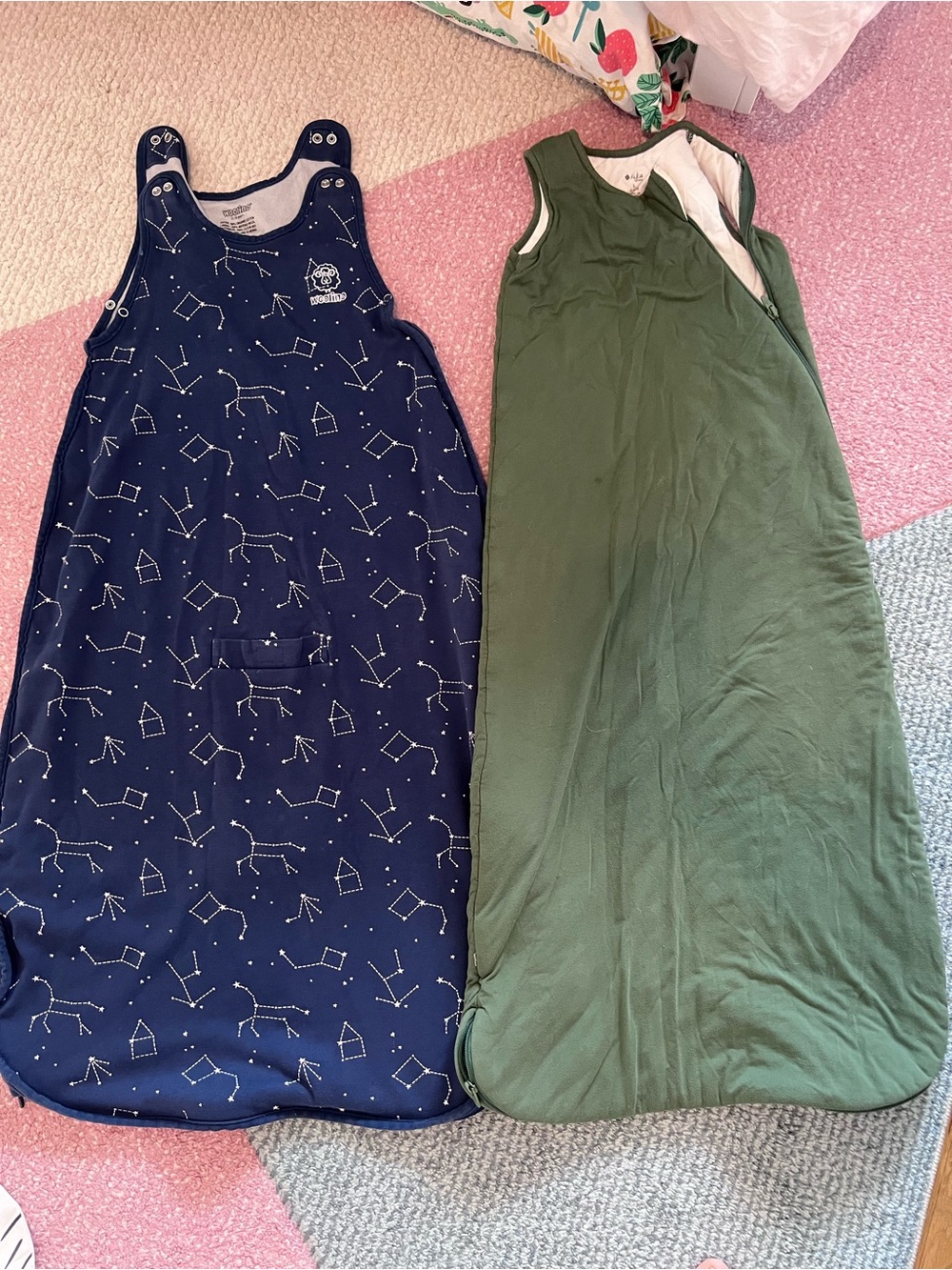 2-4y Woolino Navy Sleeper + L Kyte Olive Green Sleep Sack Set